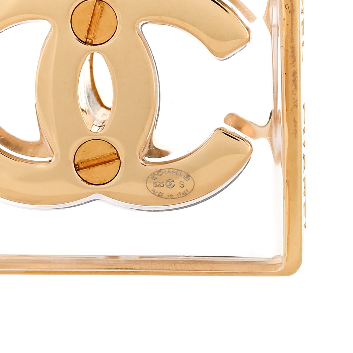 Chanel Metal Resin CC Square Drop Earrings Gold Transparent 4 of 5