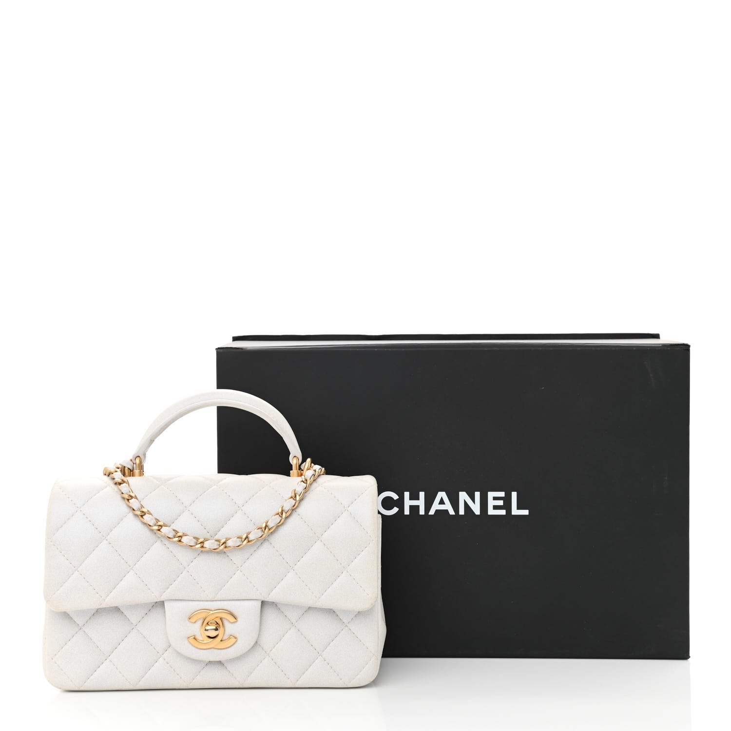 Chanel Iridescent Lambskin Quilted Mini Top Handle Rectangular Flap White 12 of 12