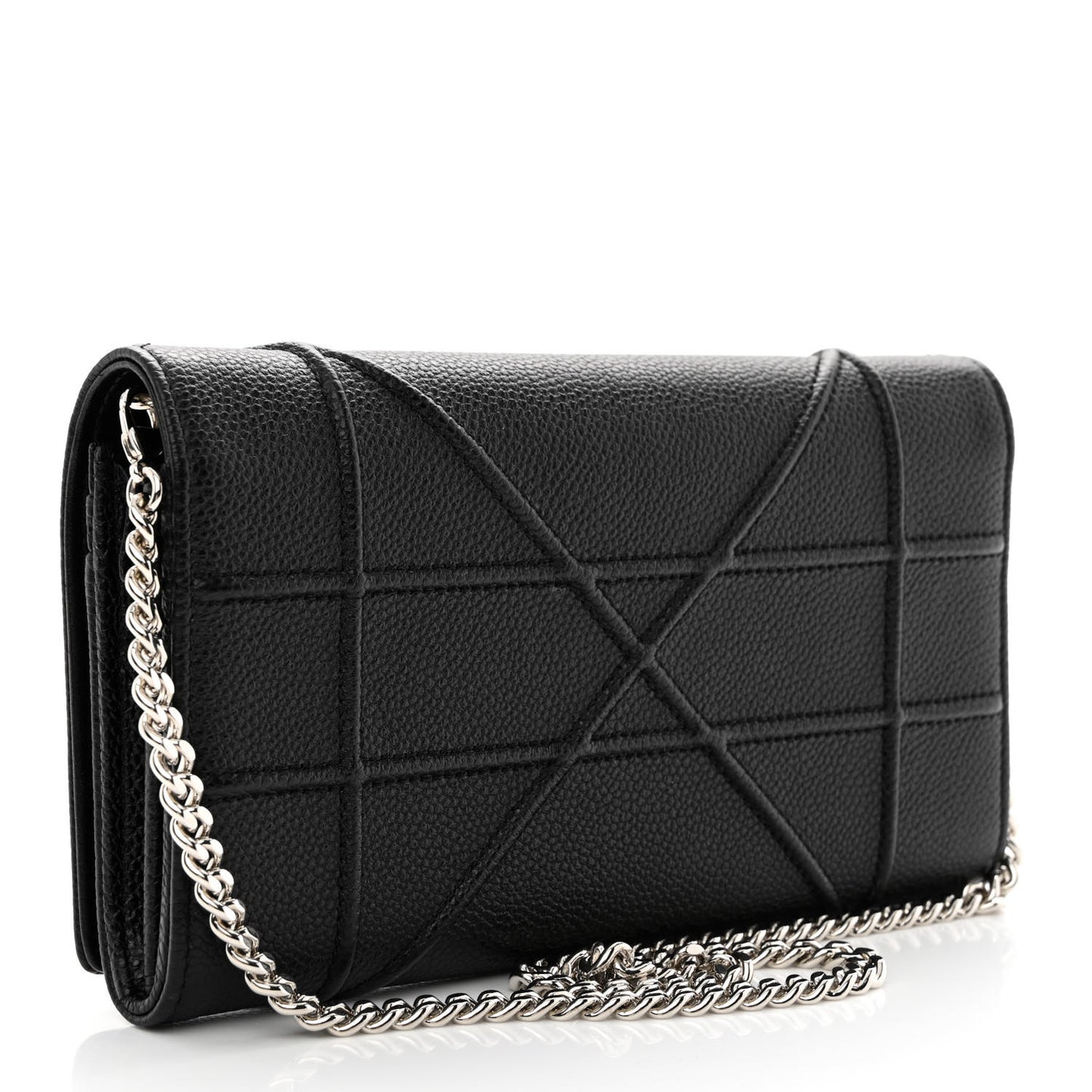 Grained Calfskin Diorama Wallet on Chain Pouch Black