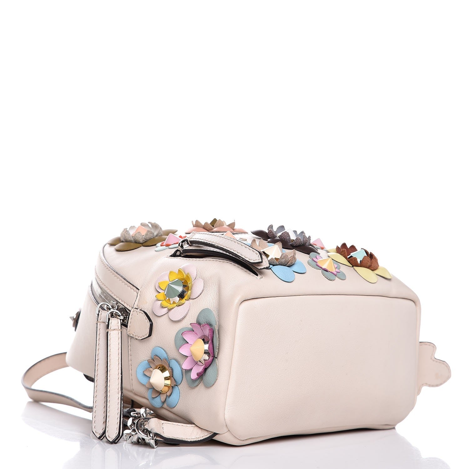 Fendi Vitello Dolce Flowerland Croc Tail Studded Mini Backpack Camelia Multicolor 4 of 12