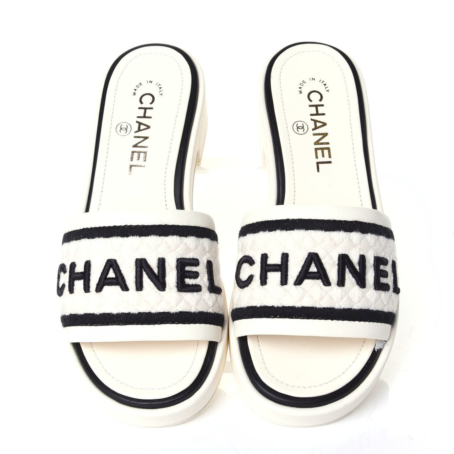 Lambskin Embroidered Logo Mules 36.5 Ivory Black