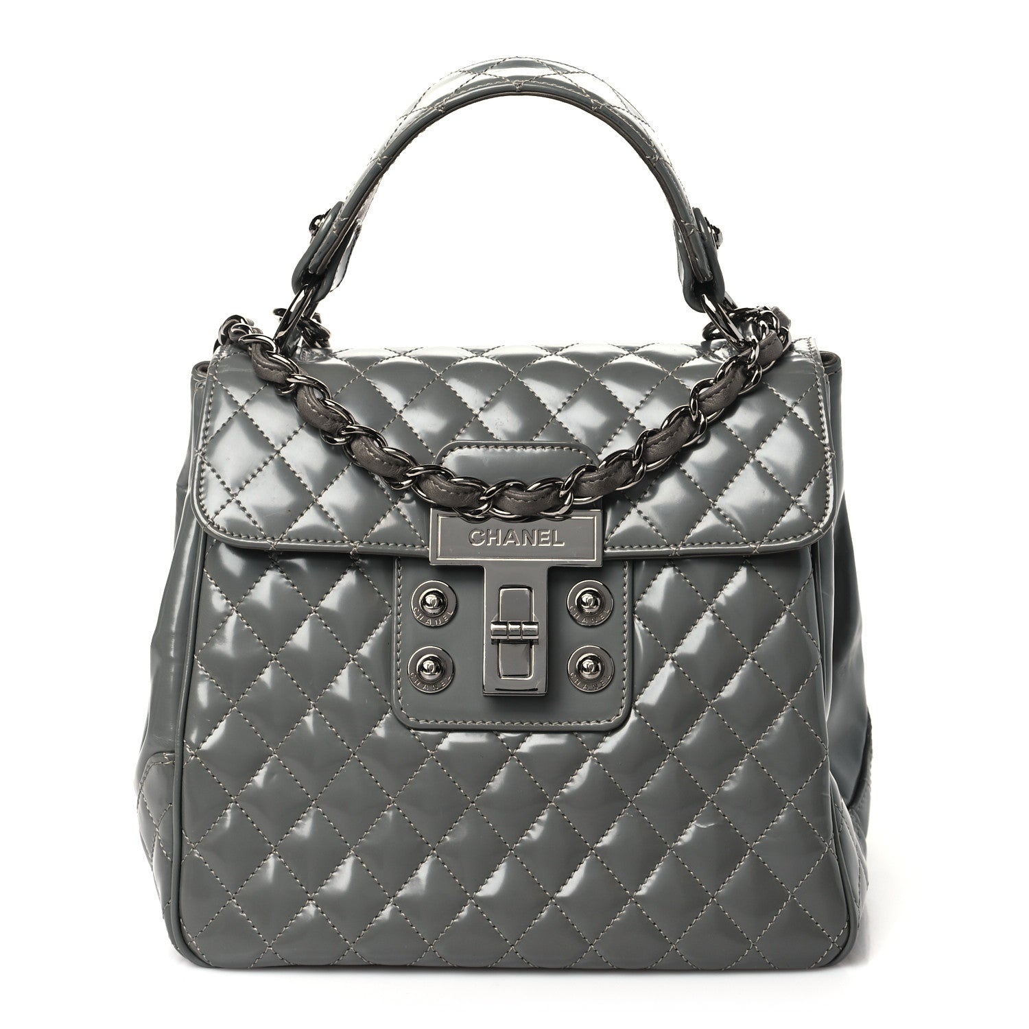 Chanel Glazed Calfskin Small Mademoiselle Lock Kelly Flap Bag Grey 1 of 10