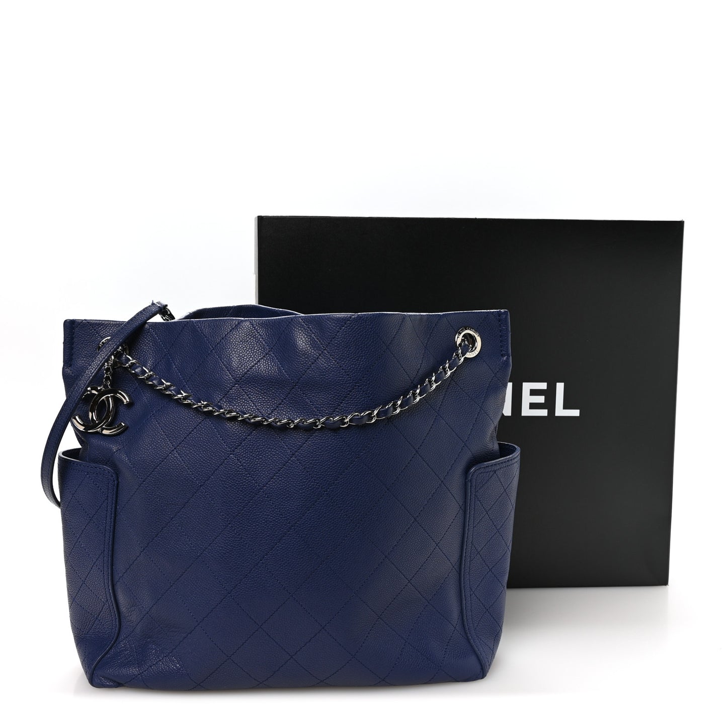 Caviar Stitched CC Pocket Tote Navy Blue