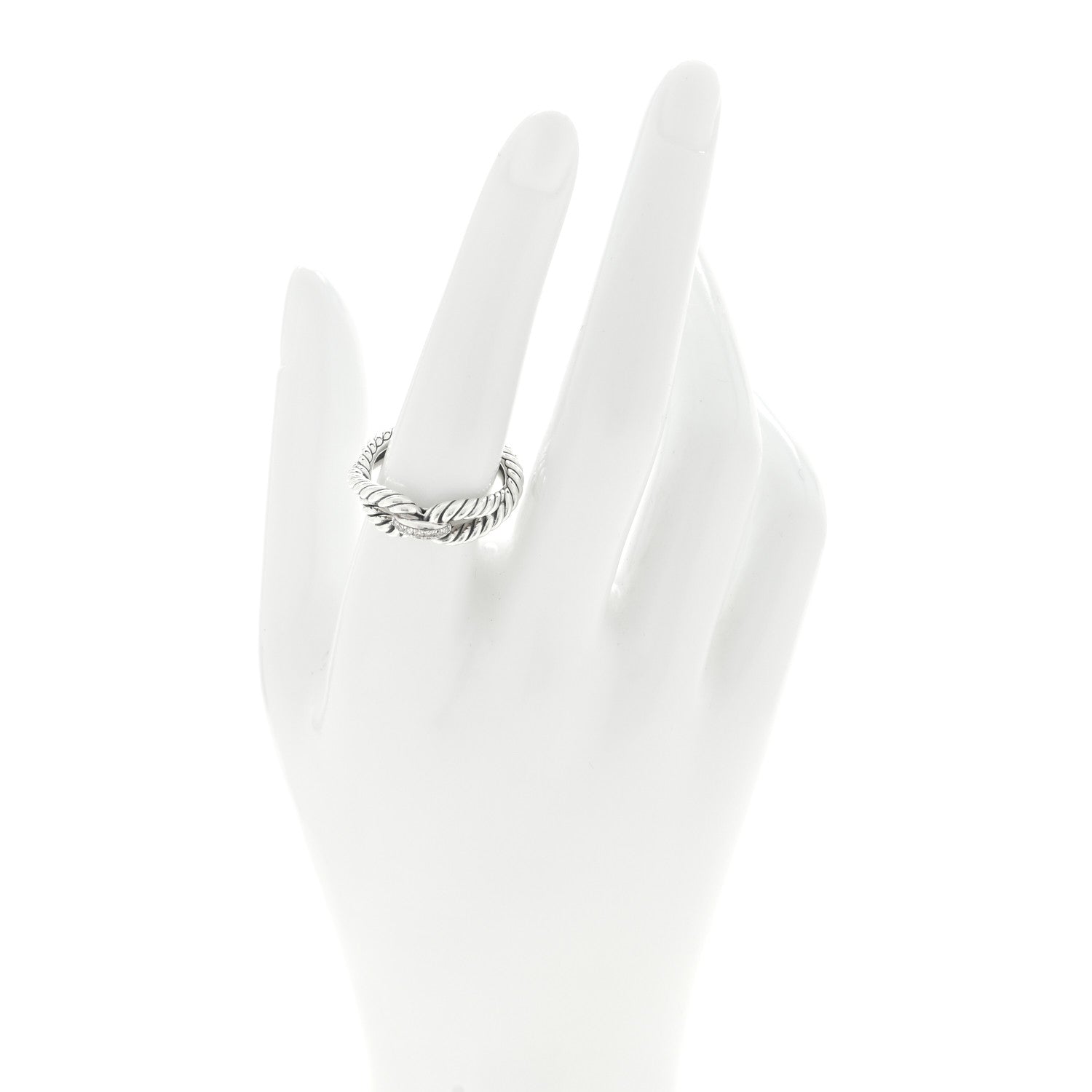 David Yurman Sterling Silver Diamond Cable Loop Band Ring 56 7.5 2 of 4
