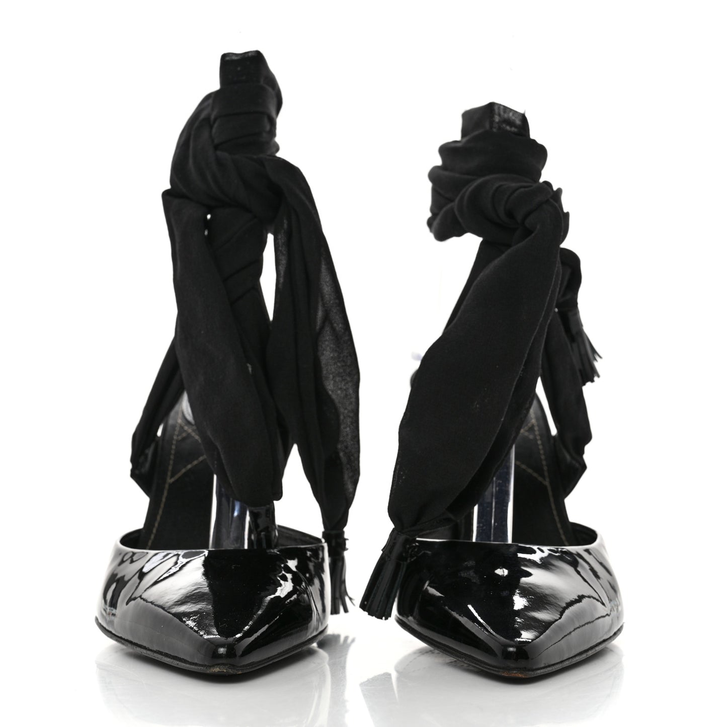Patent Calfskin Ankle Wrap Pumps 37.5 Black