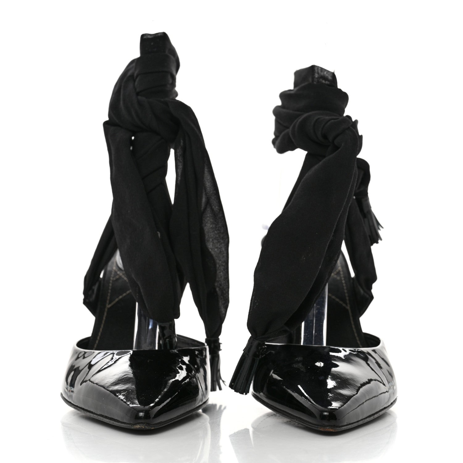 Chanel Patent Calfskin Ankle Wrap Pumps 37.5 Black 2 of 7