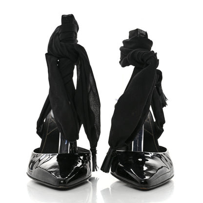 Chanel Patent Calfskin Ankle Wrap Pumps 37.5 Black 2 of 7