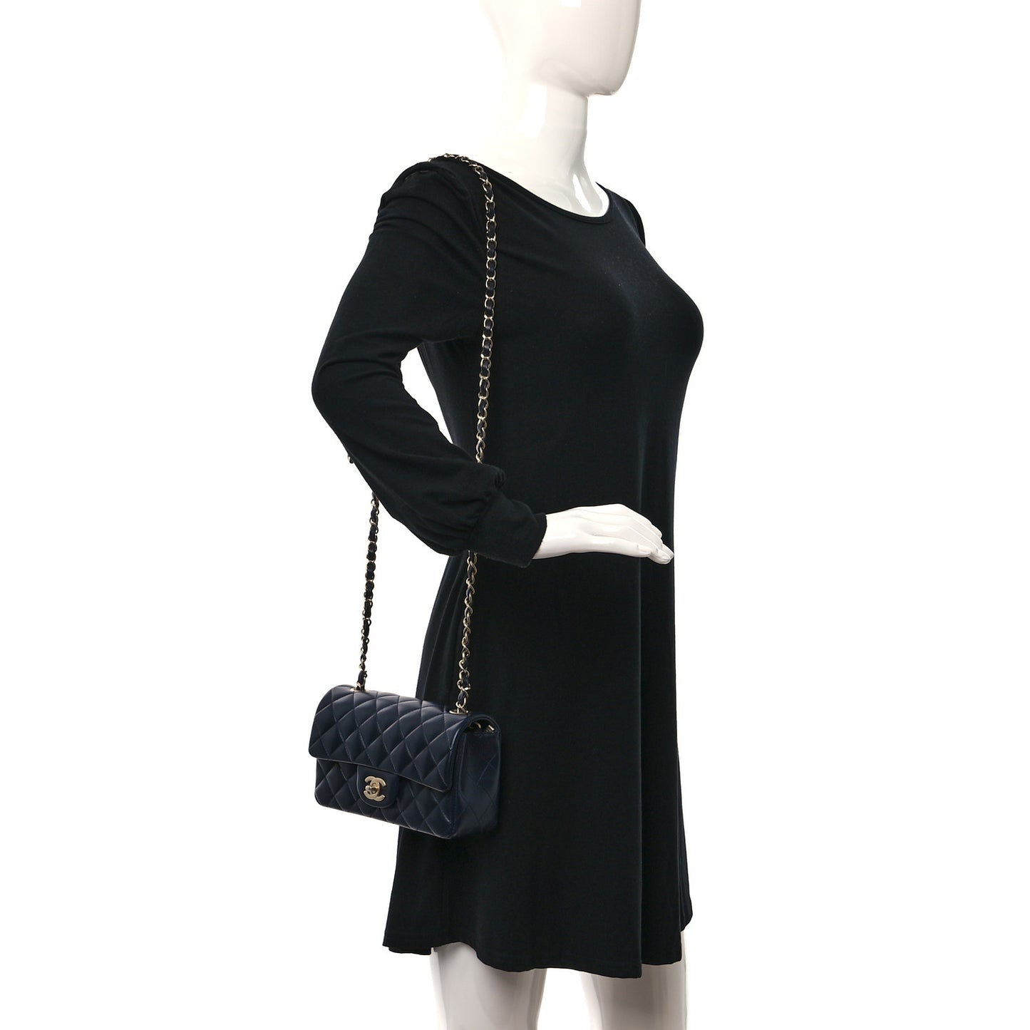 Lambskin Quilted Mini Rectangular Flap Navy