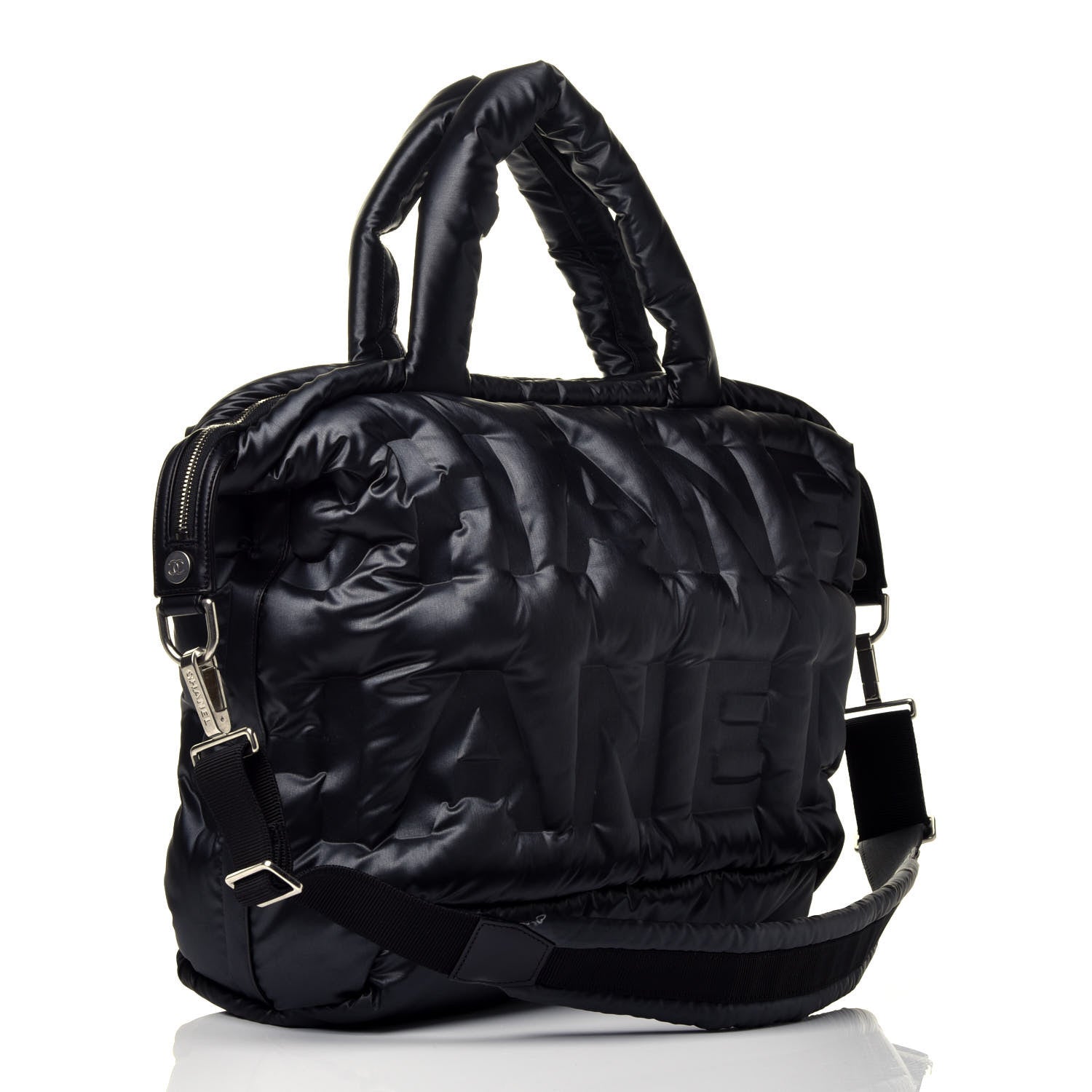 Chanel Nylon Embossed Doudoune Bowling Bag Black 4 of 10