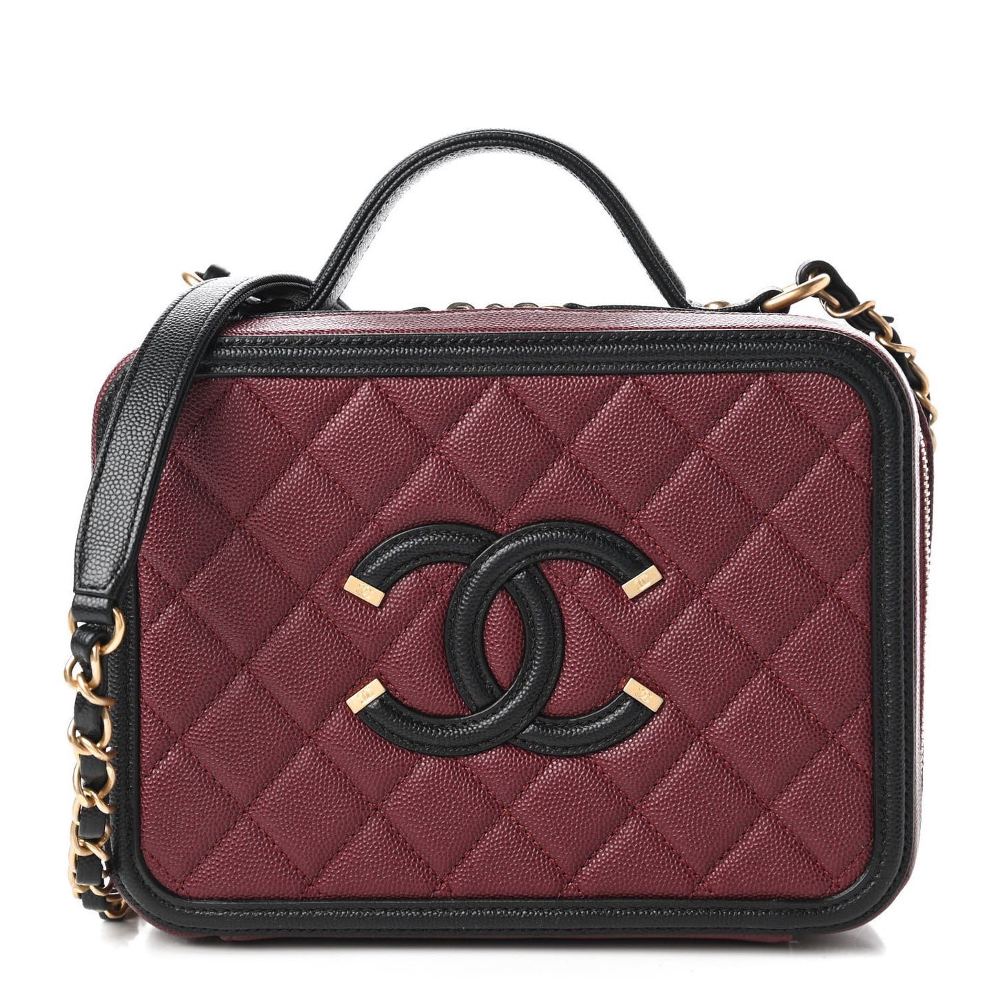 Caviar Quilted Medium CC Filigree Vanity Case Burgundy Black