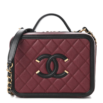 Chanel Caviar Quilted Medium CC Filigree Vanity Case Burgundy Black 1 of 10