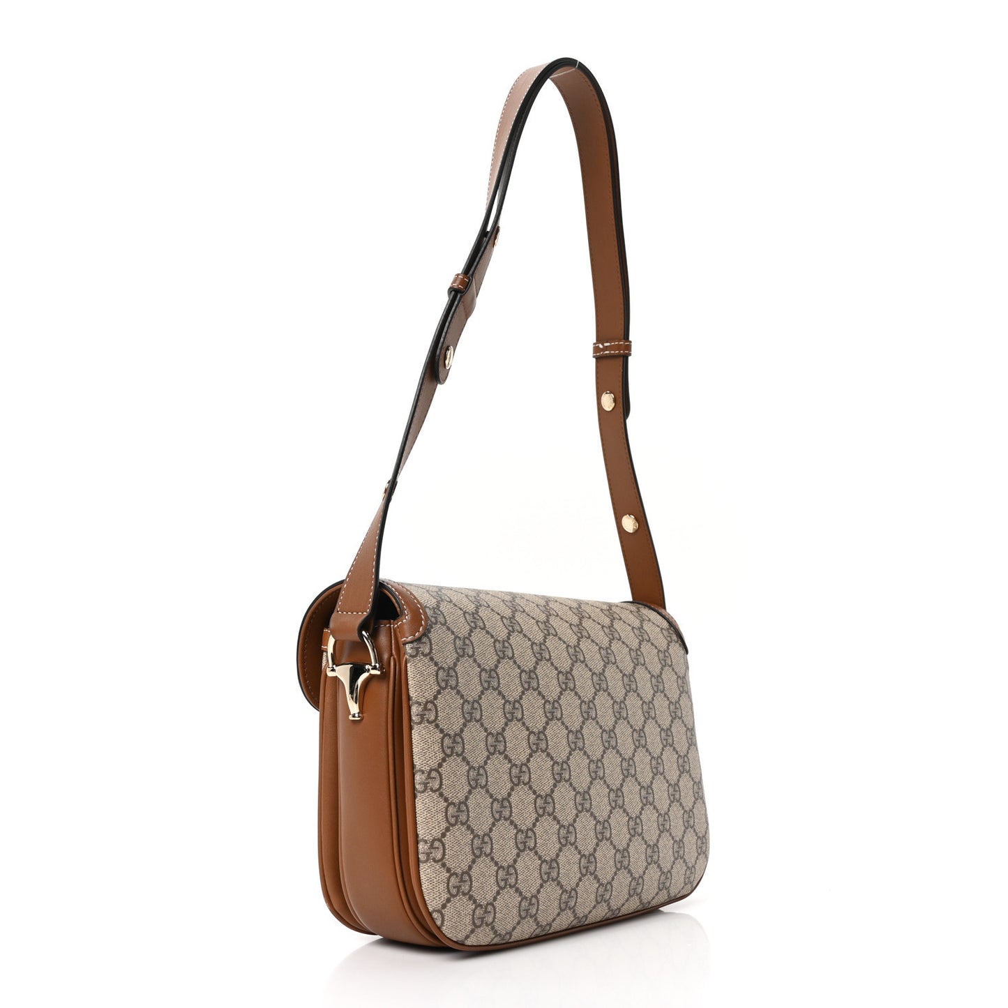 GG Supreme Monogram Horsebit 1955 Soft Small Shoulder Bag Beige Brown Sugar