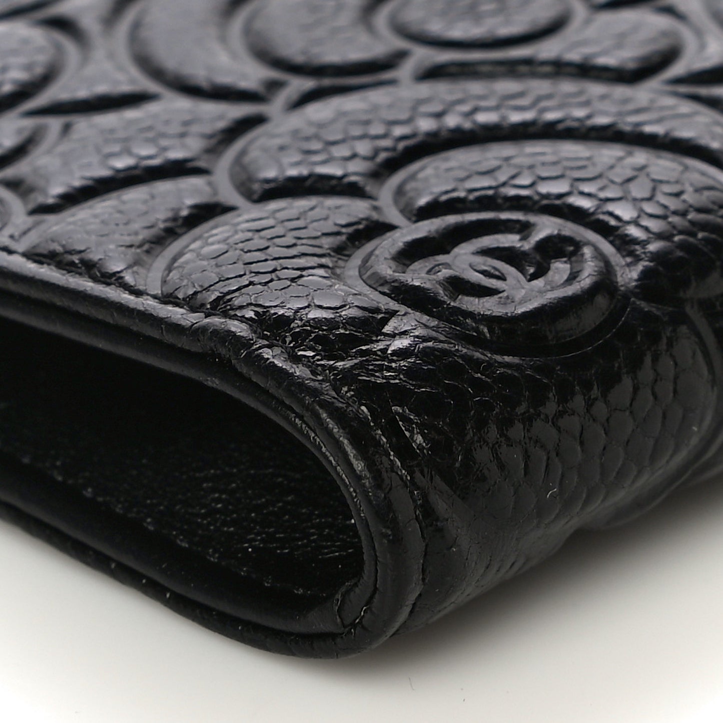 Caviar Camellia Embossed Key Holder Case Black