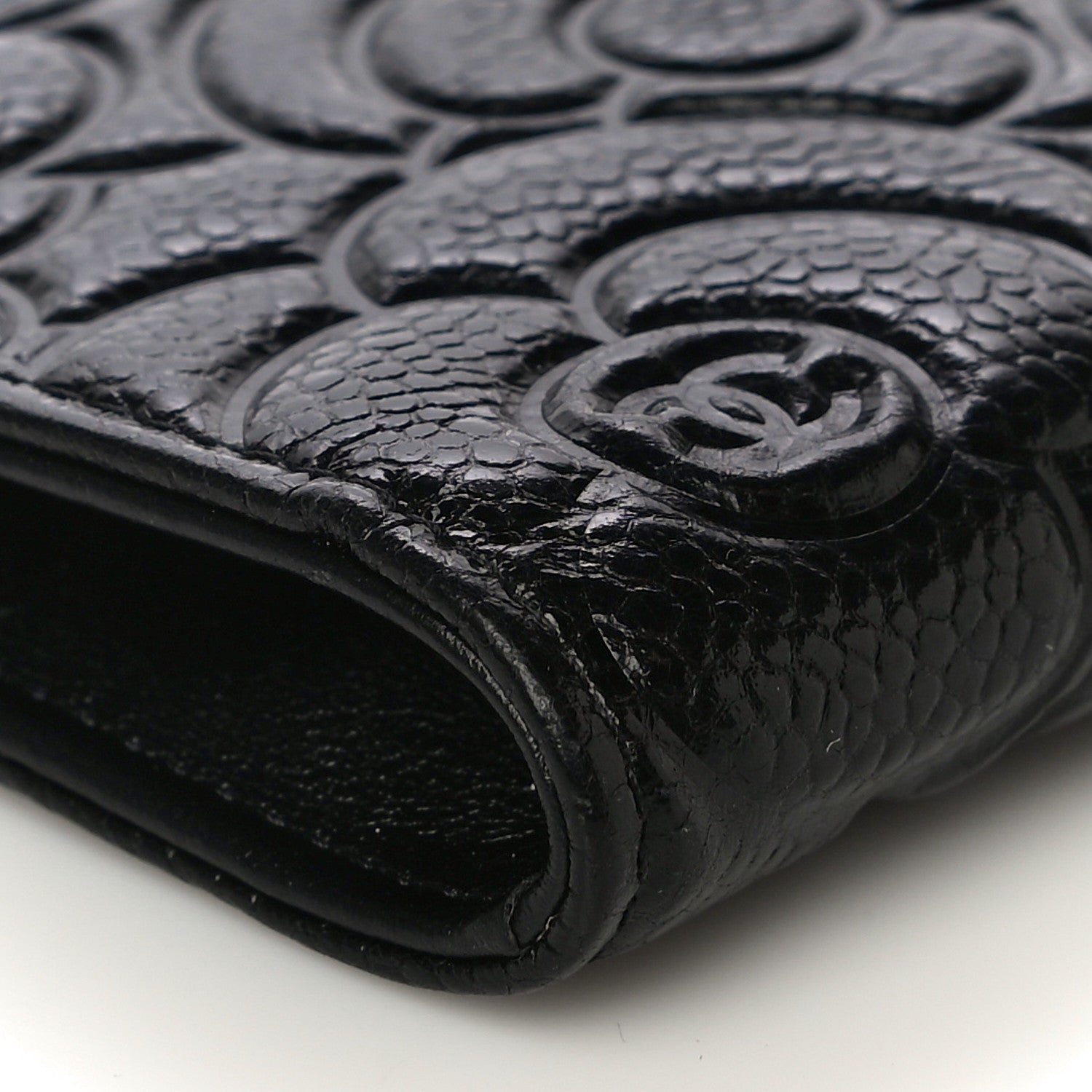 Chanel Caviar Camellia Embossed Key Holder Case Black 9 of 11