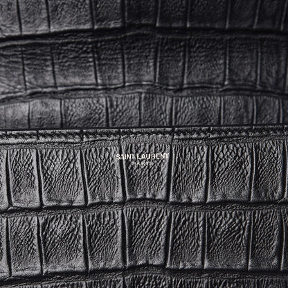 Saint Laurent Calfskin Crocodile Embossed Medium Betty Black 9 of 10