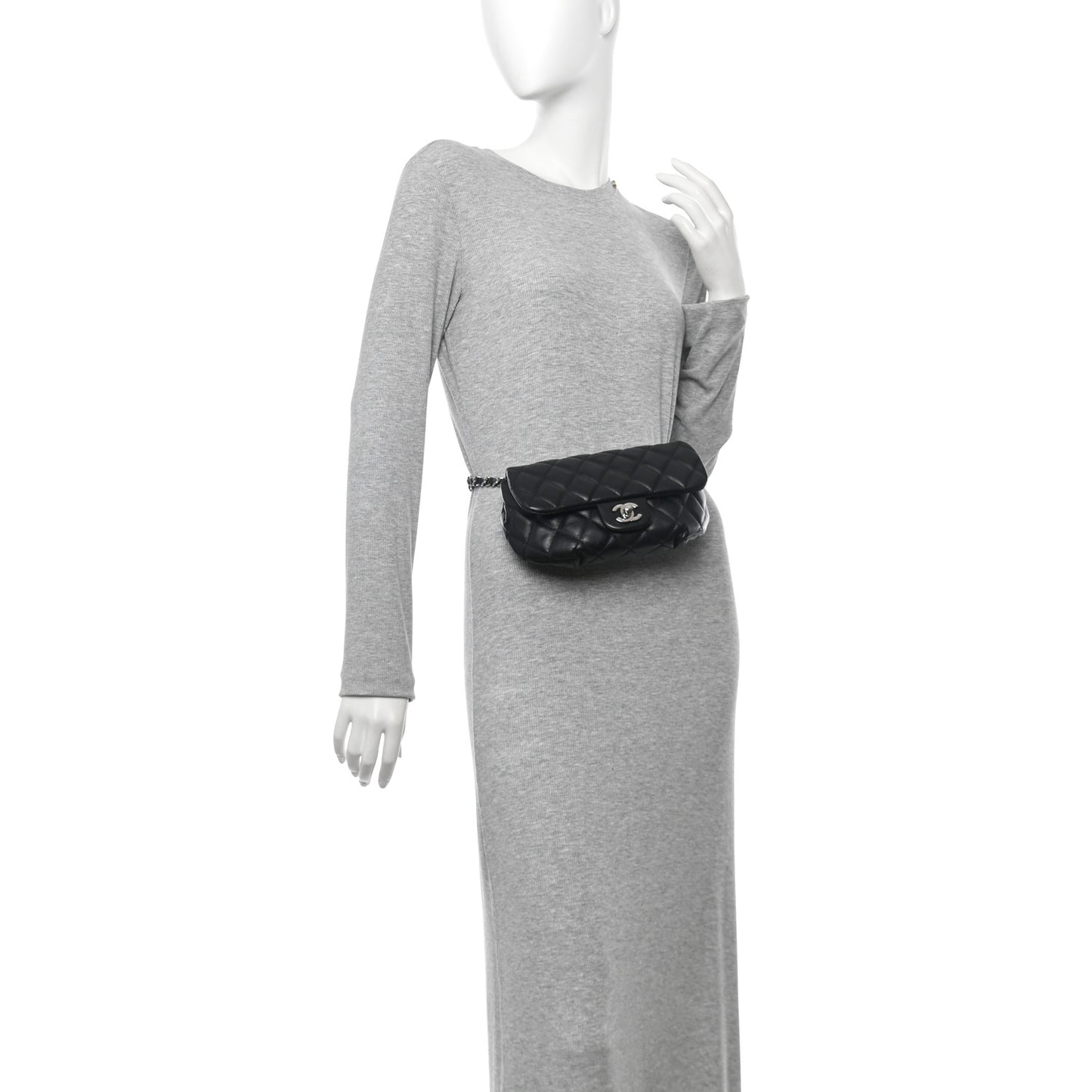 Calfskin Quilted CC Uniform Flap Belt Bag Black