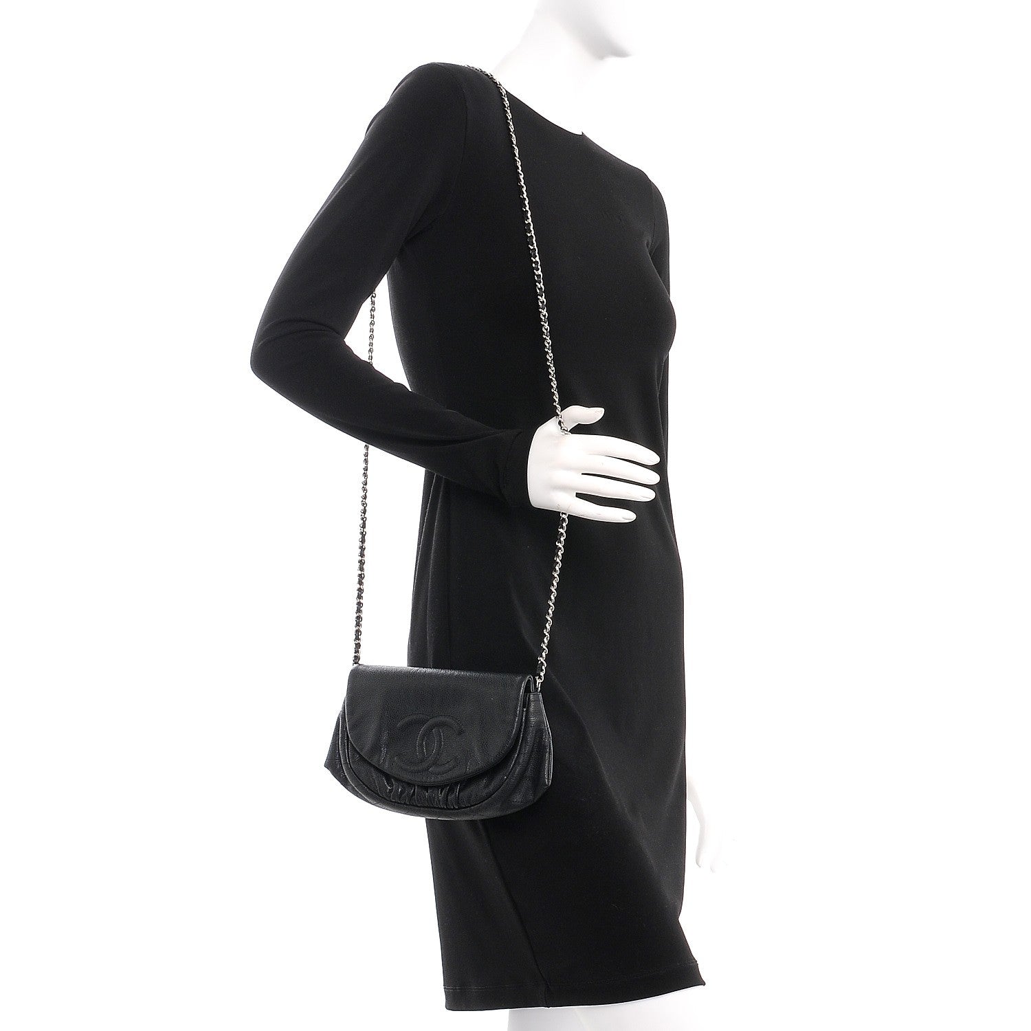 Chanel Caviar Half Moon Wallet On Chain WOC Black 2 of 8