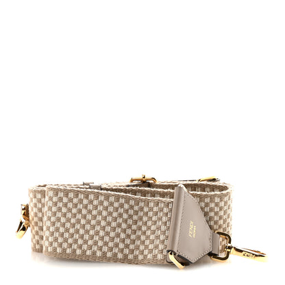 Fendi Ribbon Vitello King Logo Embossed Gingham Woven Adjustable Strap You Beige 2 of 5
