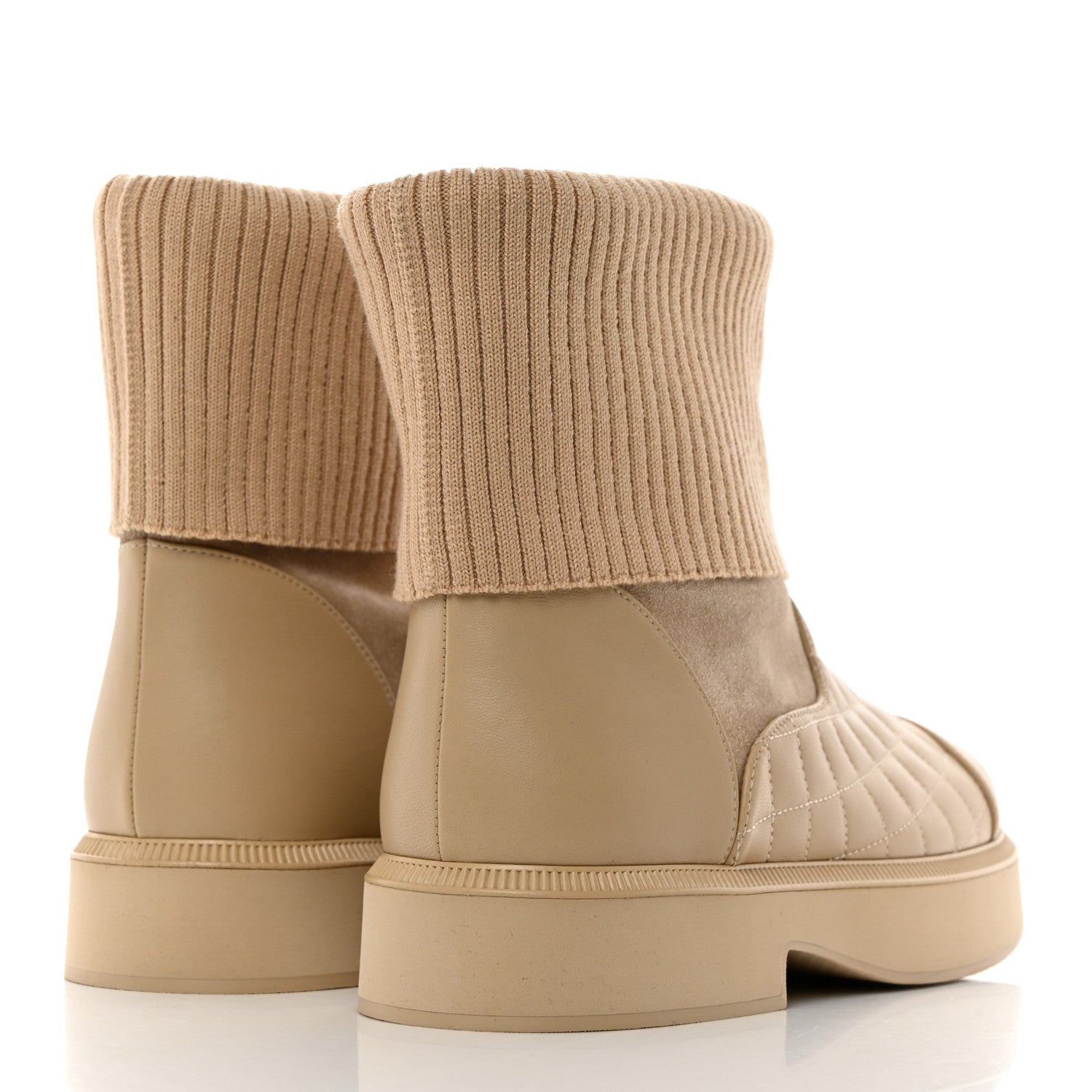 Chanel Suede Lambskin Calfskin Knit Womens Ankle Boots 39 Beige 4 of 8