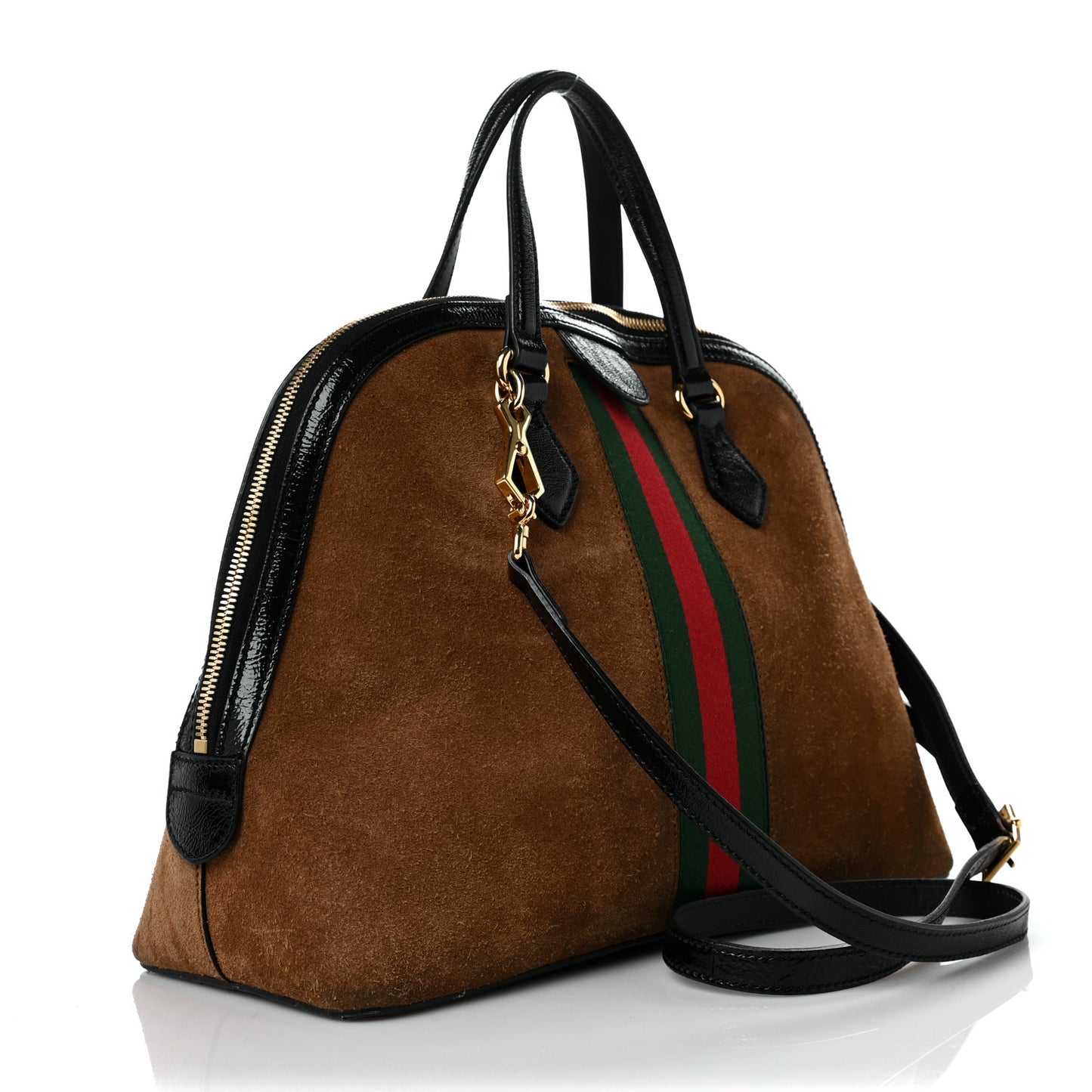 Suede Patent Web Medium Ophidia Top Handle Dome Bag Nocciola Black