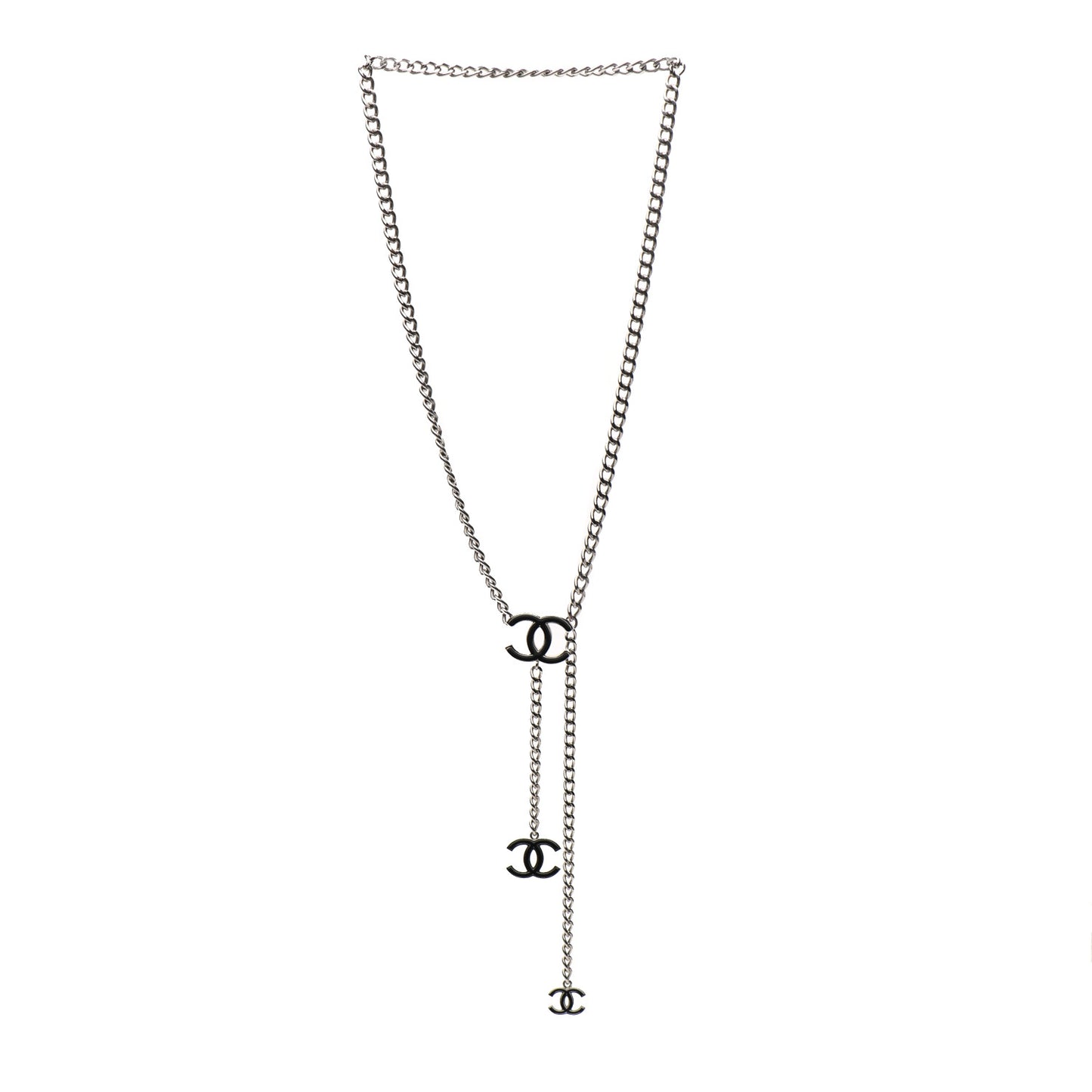 Enamel CC Chain Necklace Belt Silver Black