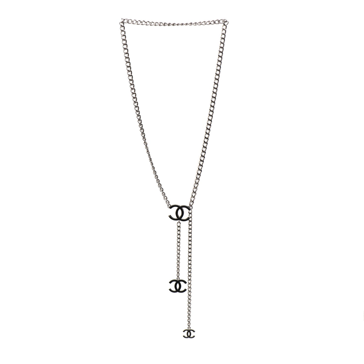 Chanel Enamel CC Chain Necklace Belt Silver Black 3 of 4