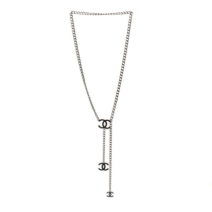 Chanel Enamel CC Chain Necklace Belt Silver Black 3 of 4
