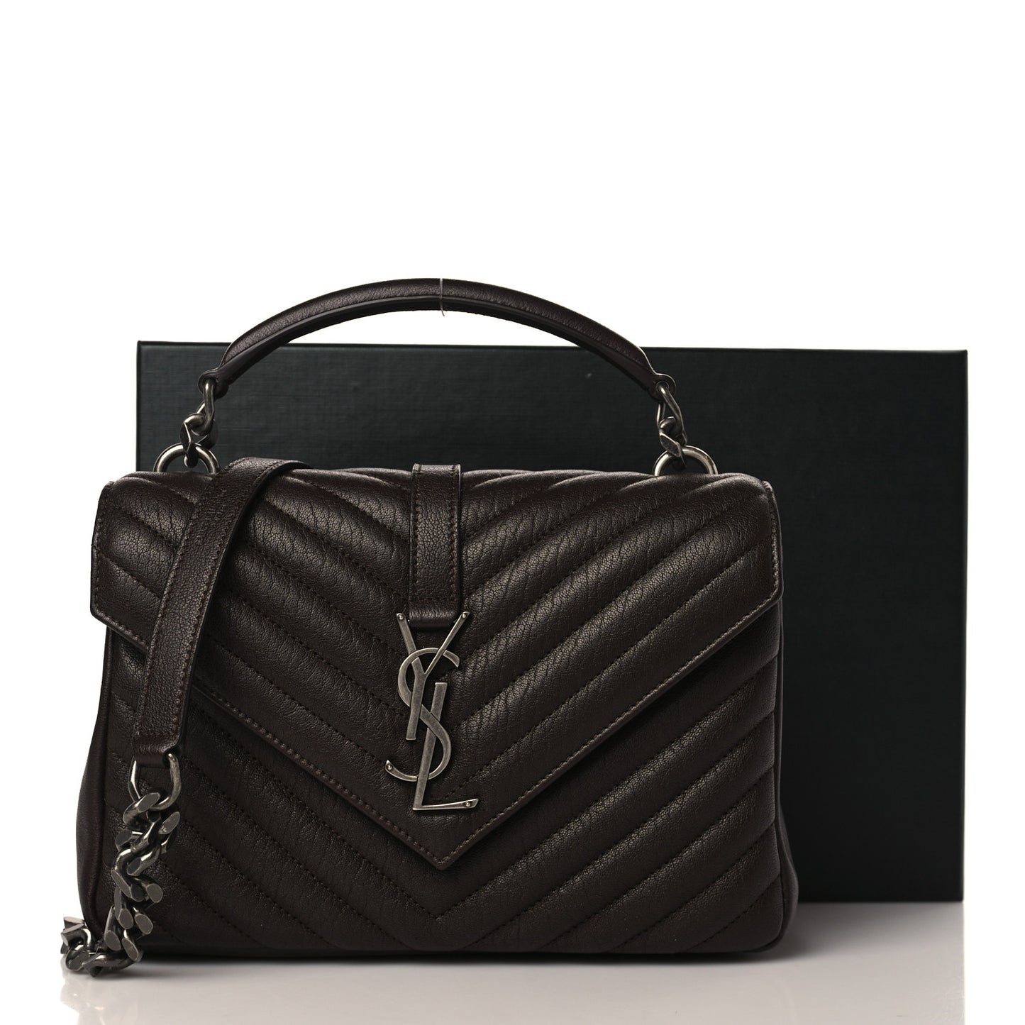 Sheepskin Matelasse Chevron Monogram Medium College Bag Black Tulip
