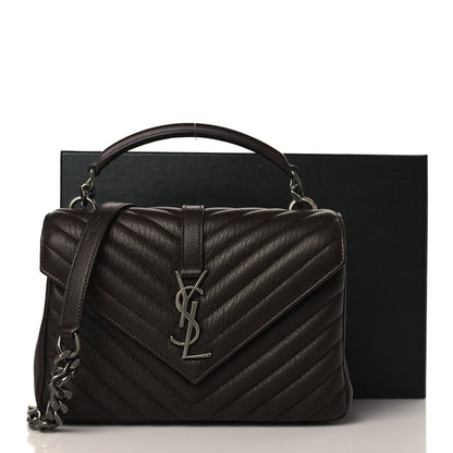 Saint Laurent Sheepskin Matelasse Chevron Monogram Medium College Bag Black Tulip 3 of 10