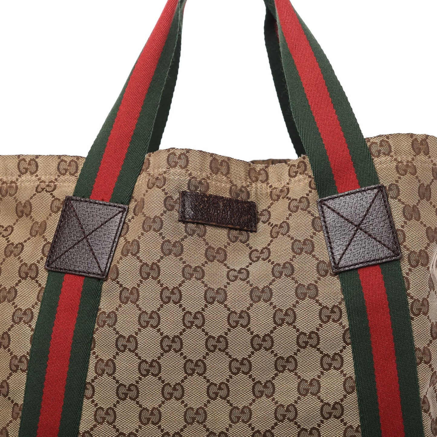 GG Monogram Medium Web Handle Vertical Tote Dark Brown
