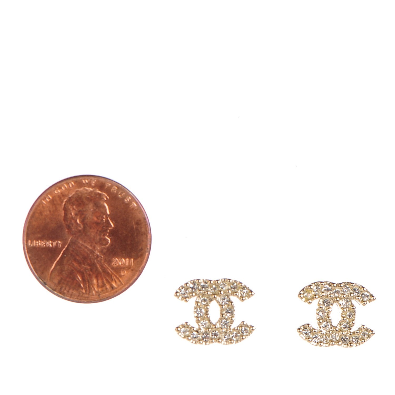 Chanel Crystal Timeless CC Earrings Gold 2 of 5