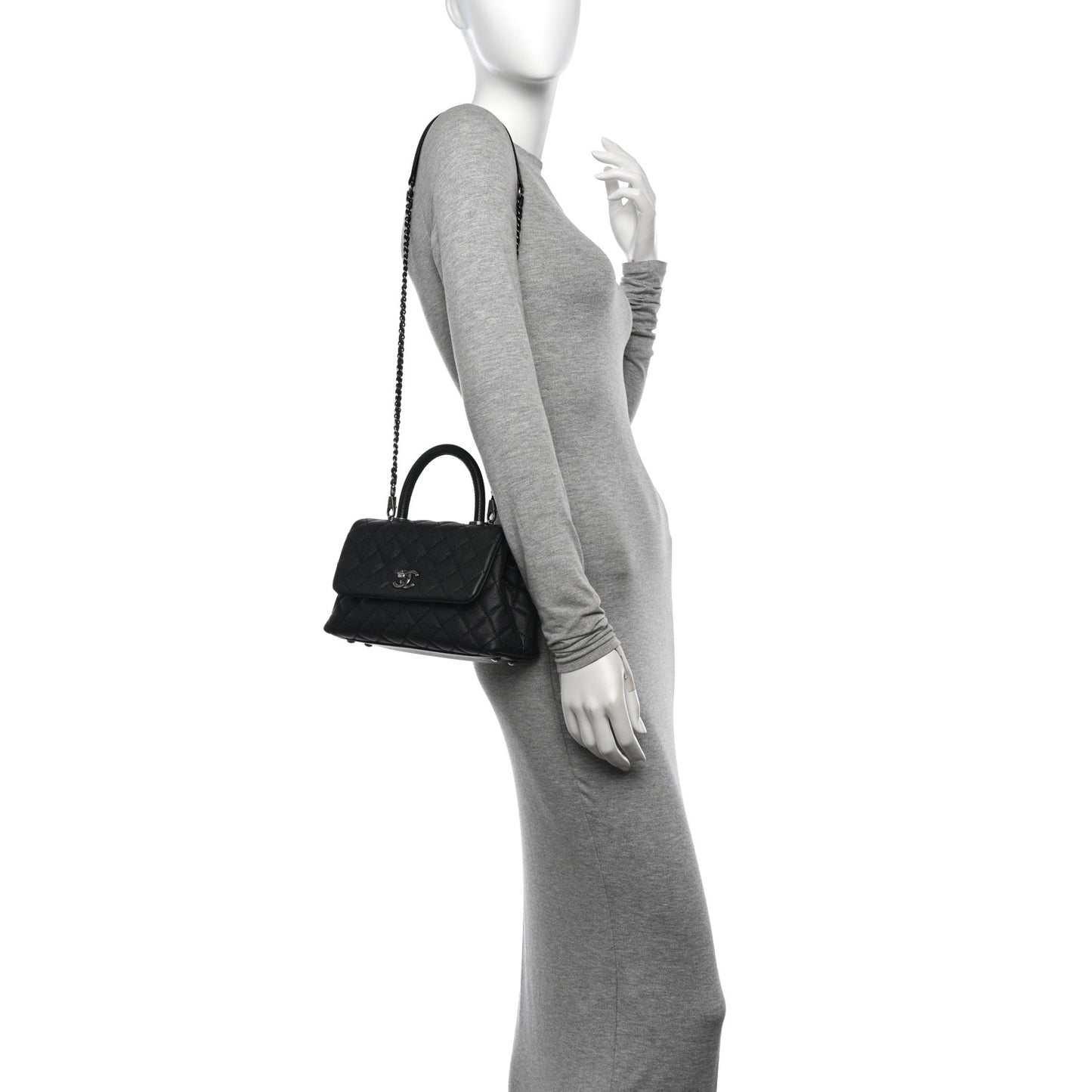 Caviar Lizard Embossed Quilted Mini Coco Handle Flap Black