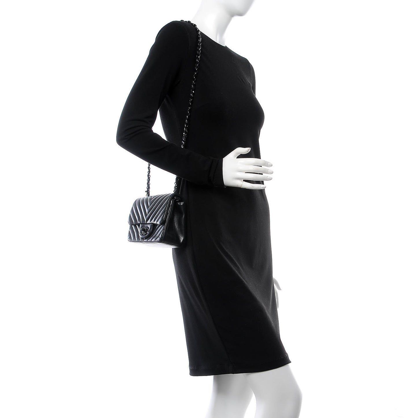 Lambskin Chevron Quilted Mini Square Flap So Black