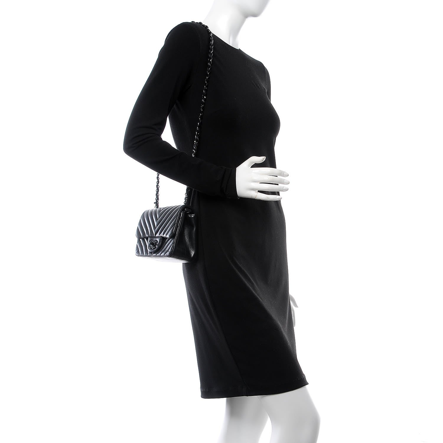 Chanel Lambskin Chevron Quilted Mini Square Flap So Black 2 of 9