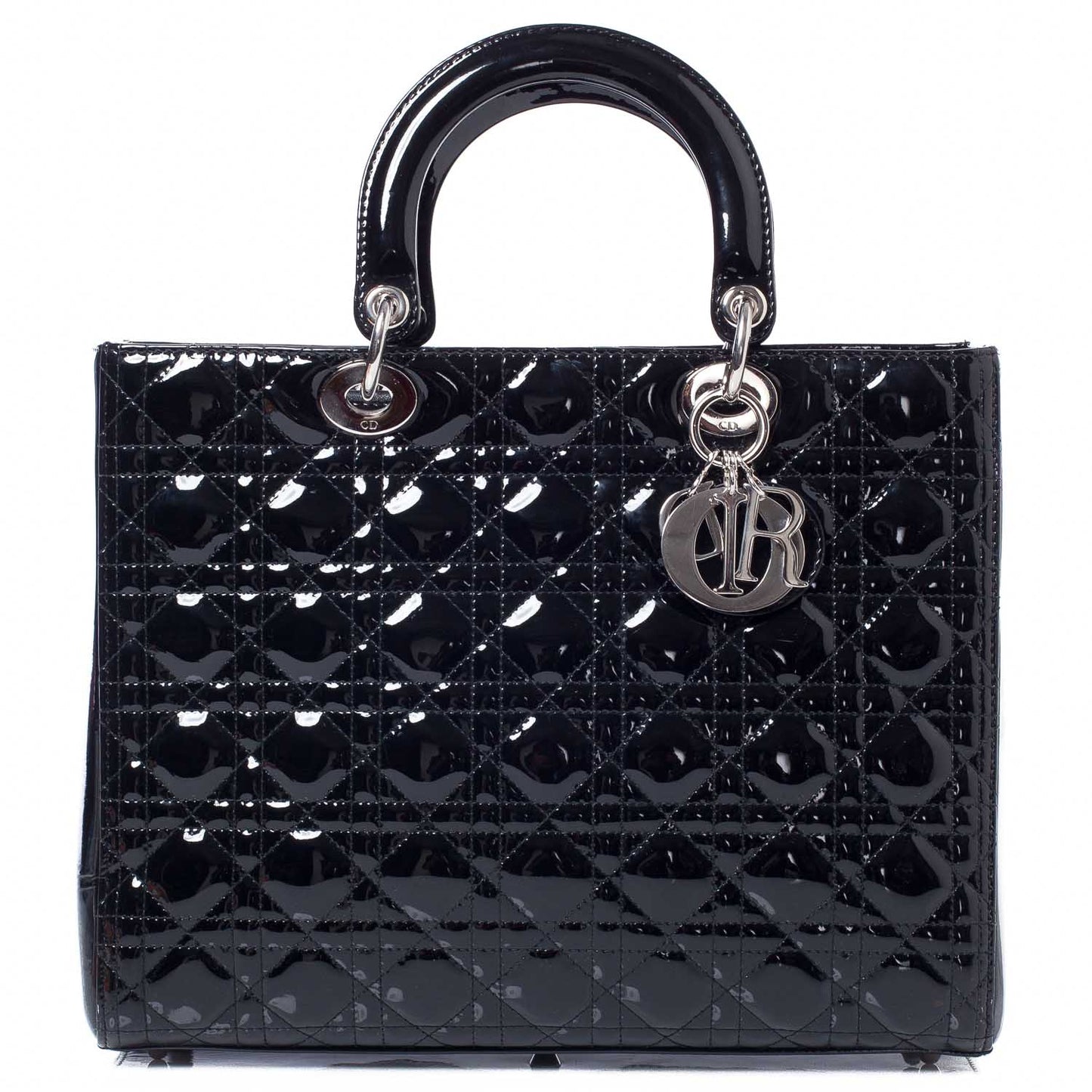CHRISTIAN DIOR Patent Cannage Large Lady Dior Black
