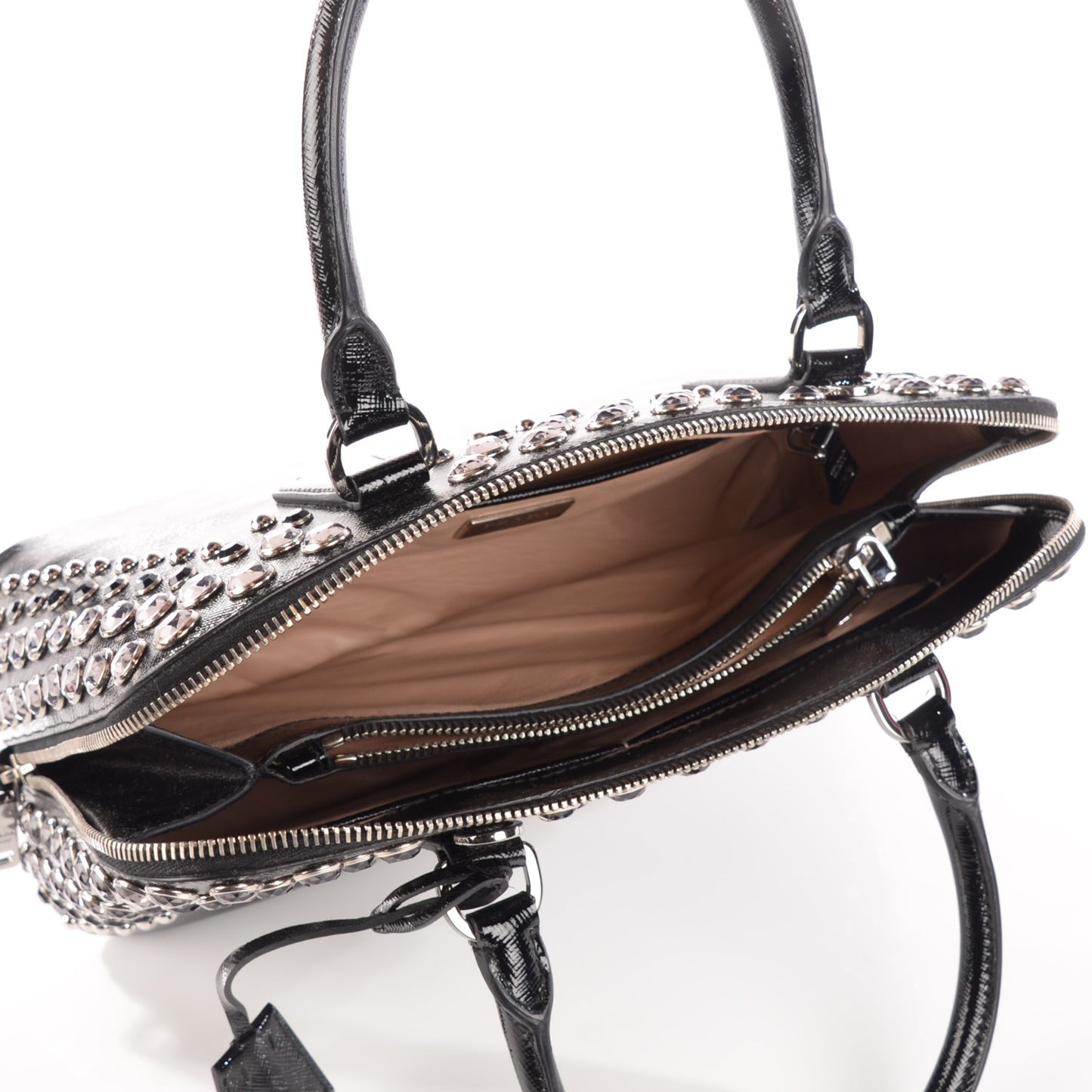 Saffiano Vernice Crystal Pyramid Bag Black