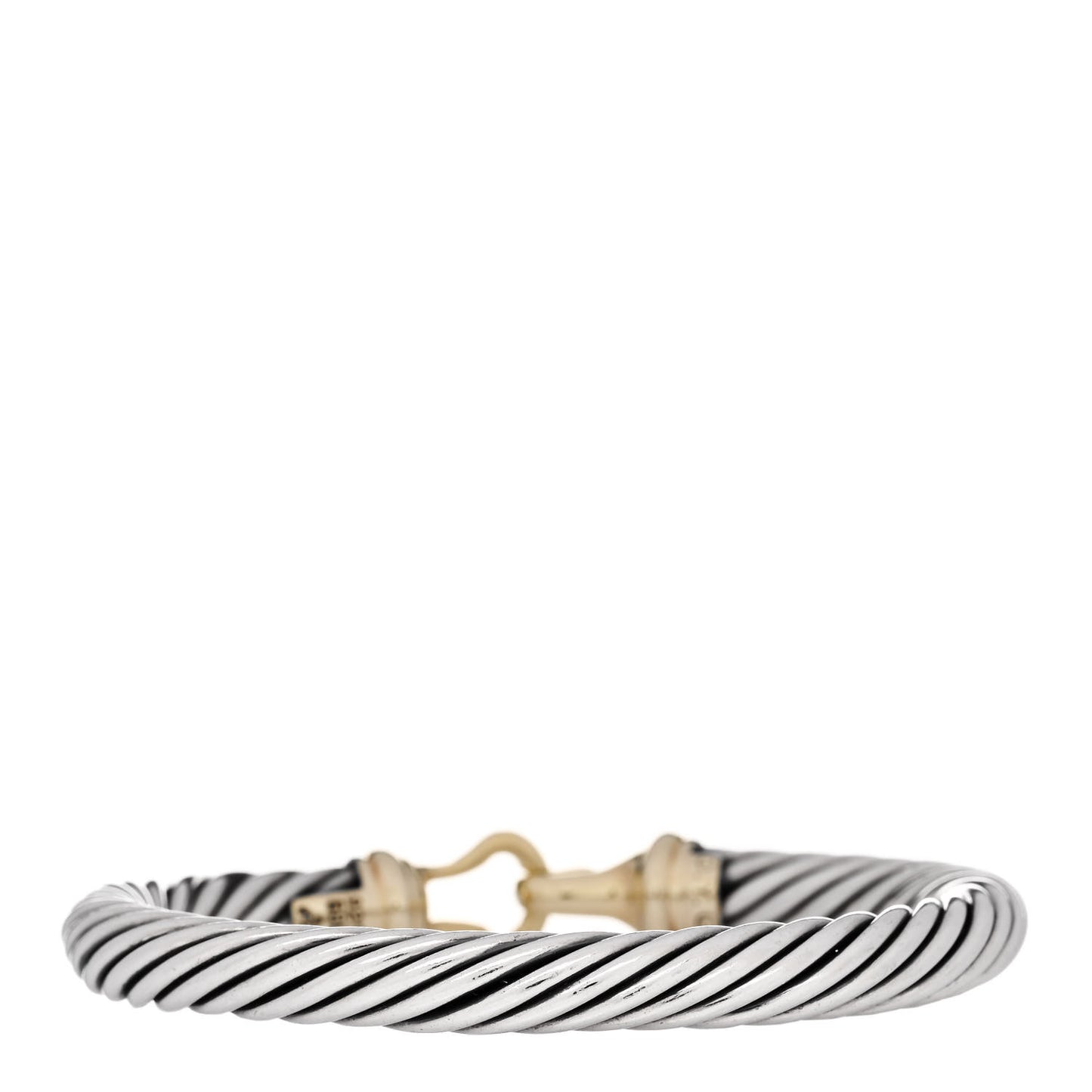 Sterling Silver 14K Yellow Gold 7mm Cable Classic Buckle Bracelet