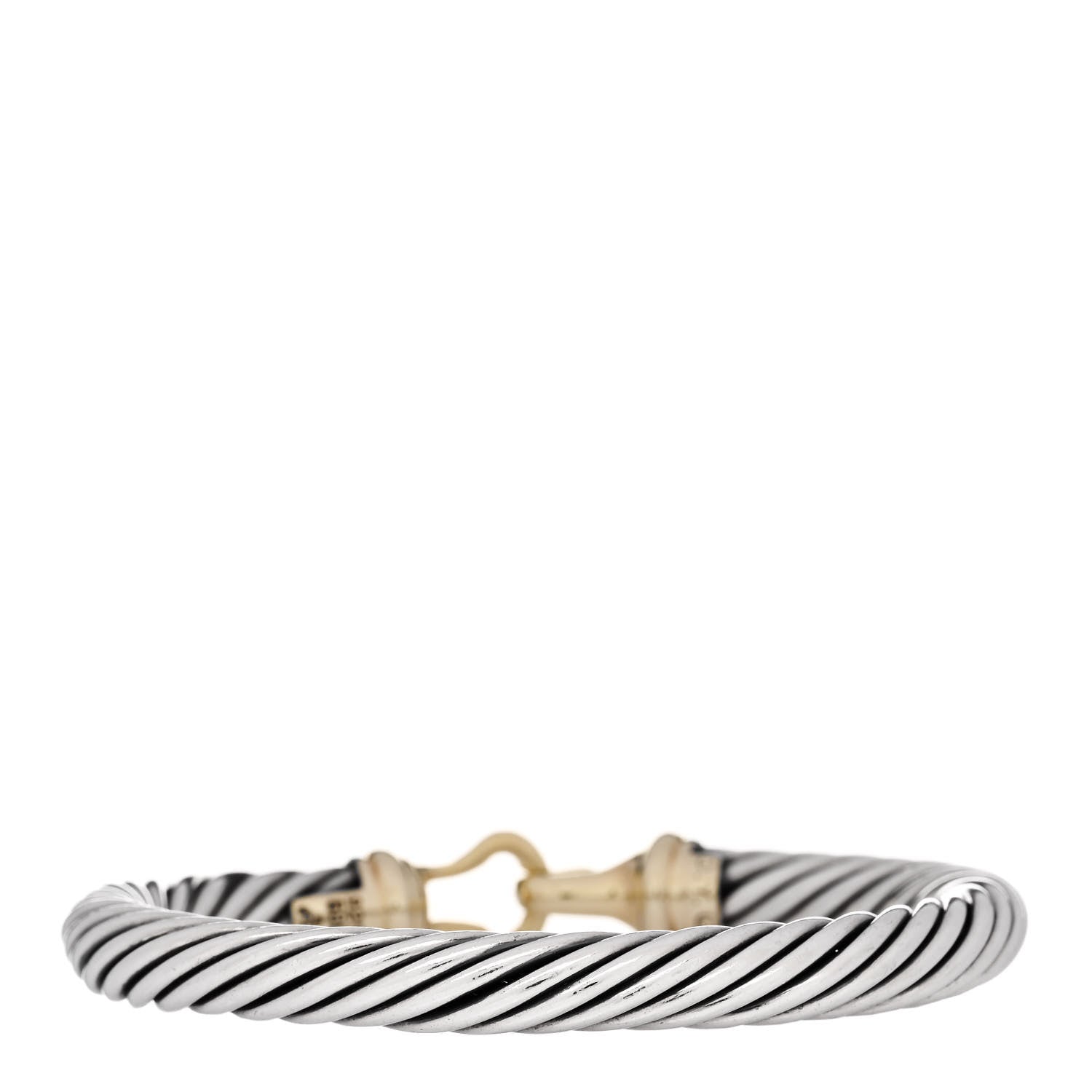 David Yurman Sterling Silver 14K Yellow Gold 7mm Cable Classic Buckle Bracelet 2 of 4