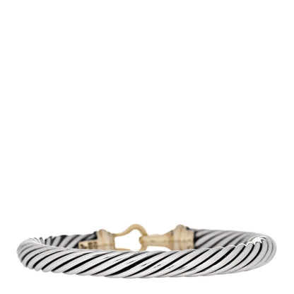 David Yurman Sterling Silver 14K Yellow Gold 7mm Cable Classic Buckle Bracelet 2 of 4