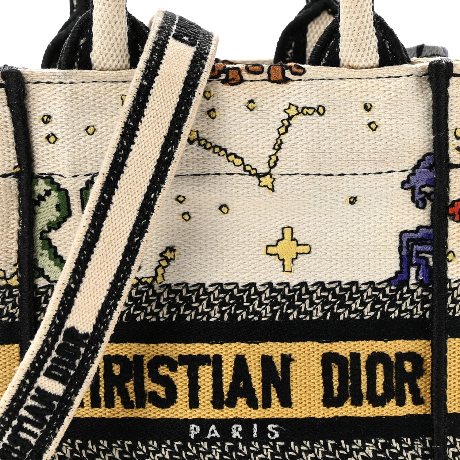 Christian Dior Canvas Embroidered Pixel Zodiac Mini Book Tote