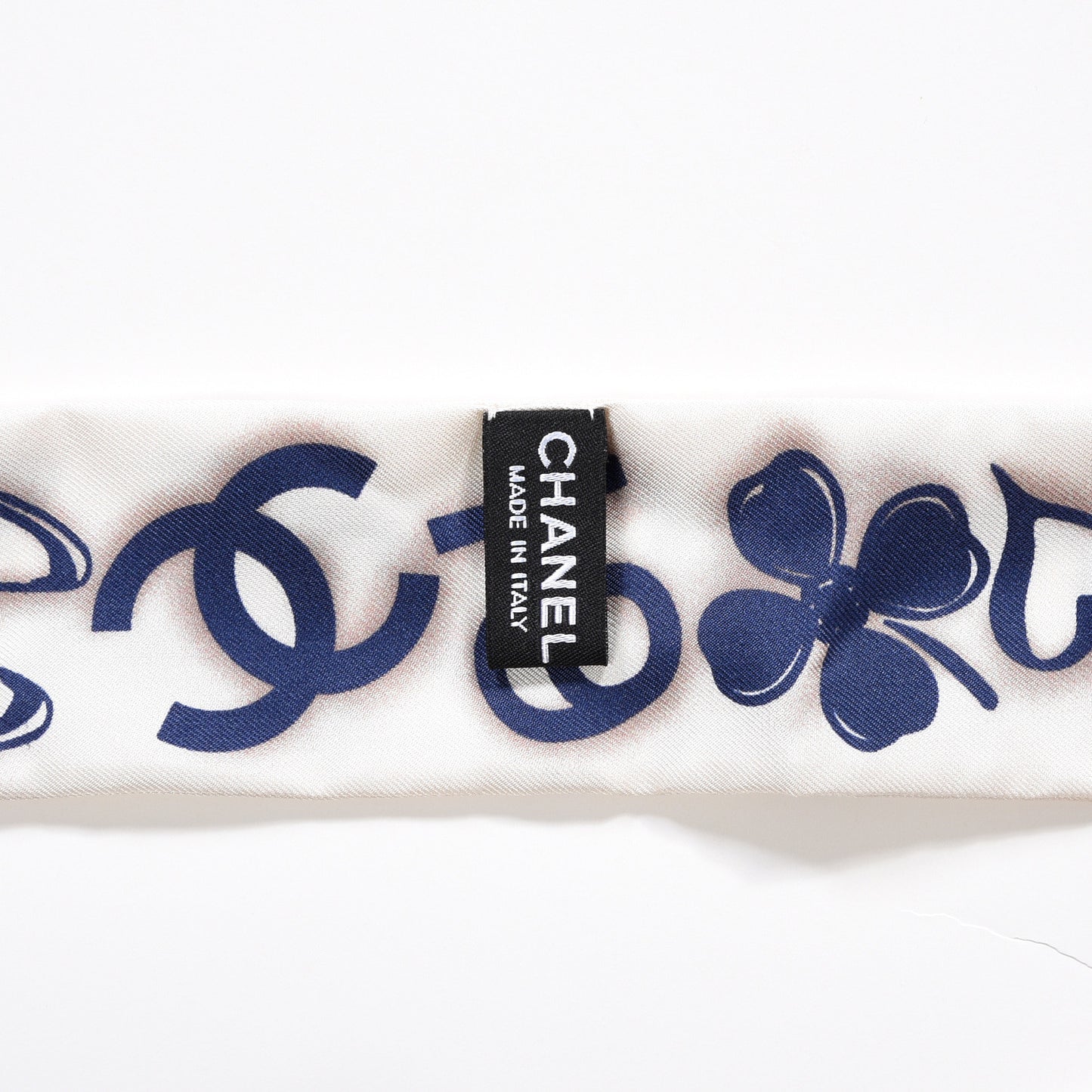 Silk CC Slim Bandeau Scarf White Blue