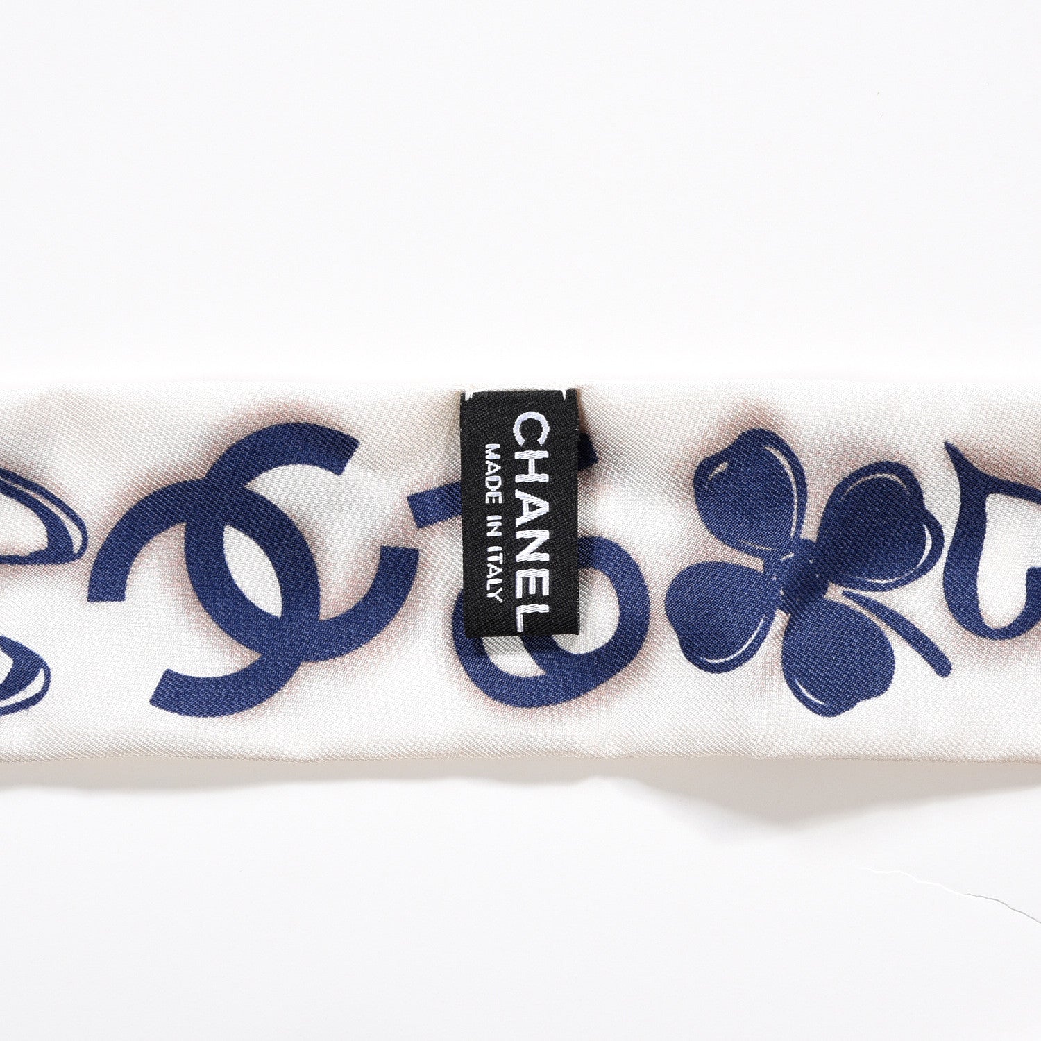 Chanel Silk CC Slim Bandeau Scarf White Blue 5 of 5