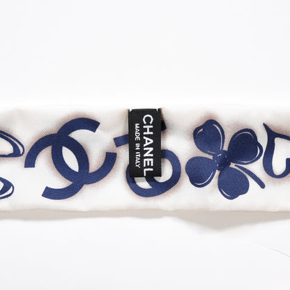 Chanel Silk CC Slim Bandeau Scarf White Blue 5 of 5