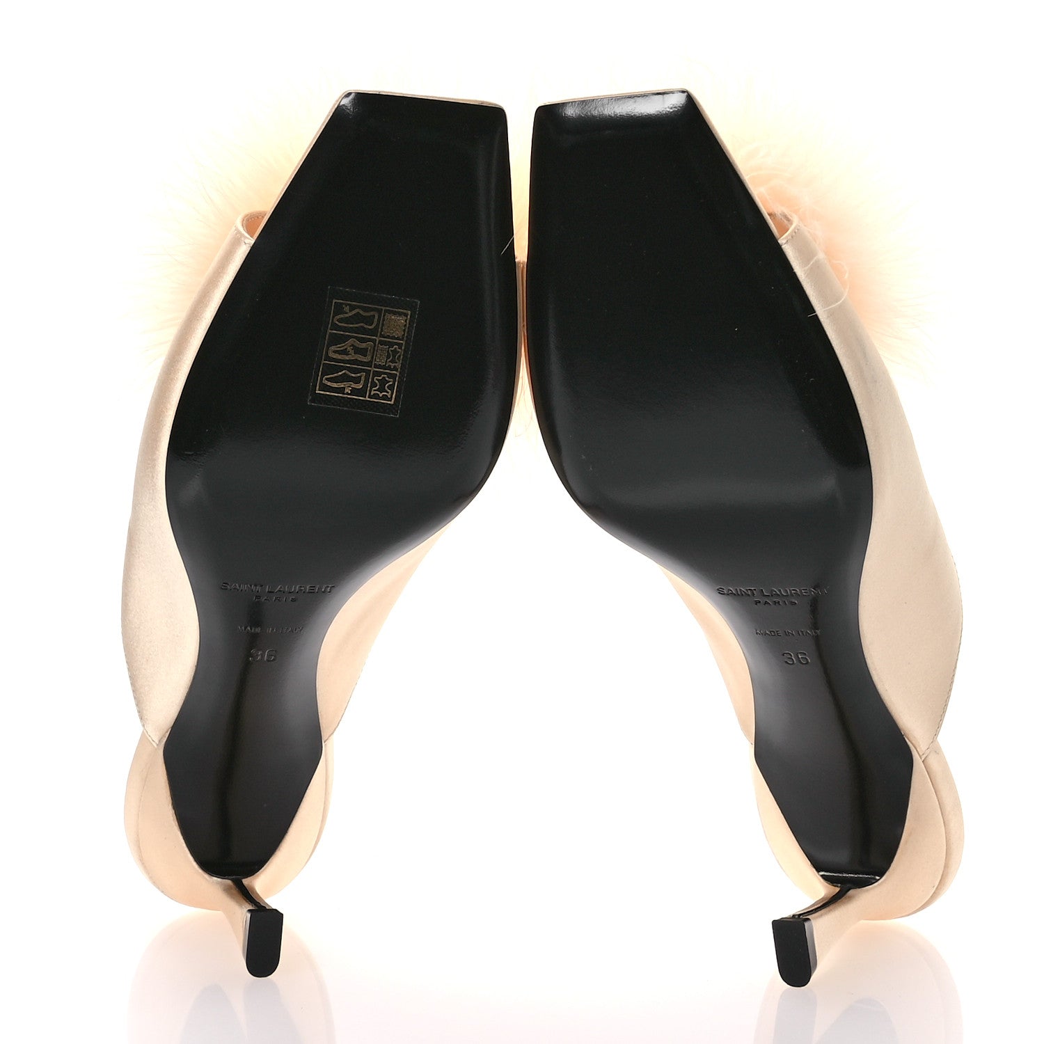 Saint Laurent Crepe Satin Blanco 60 Feathered Mule Sandals 36 Beige 6 of 11