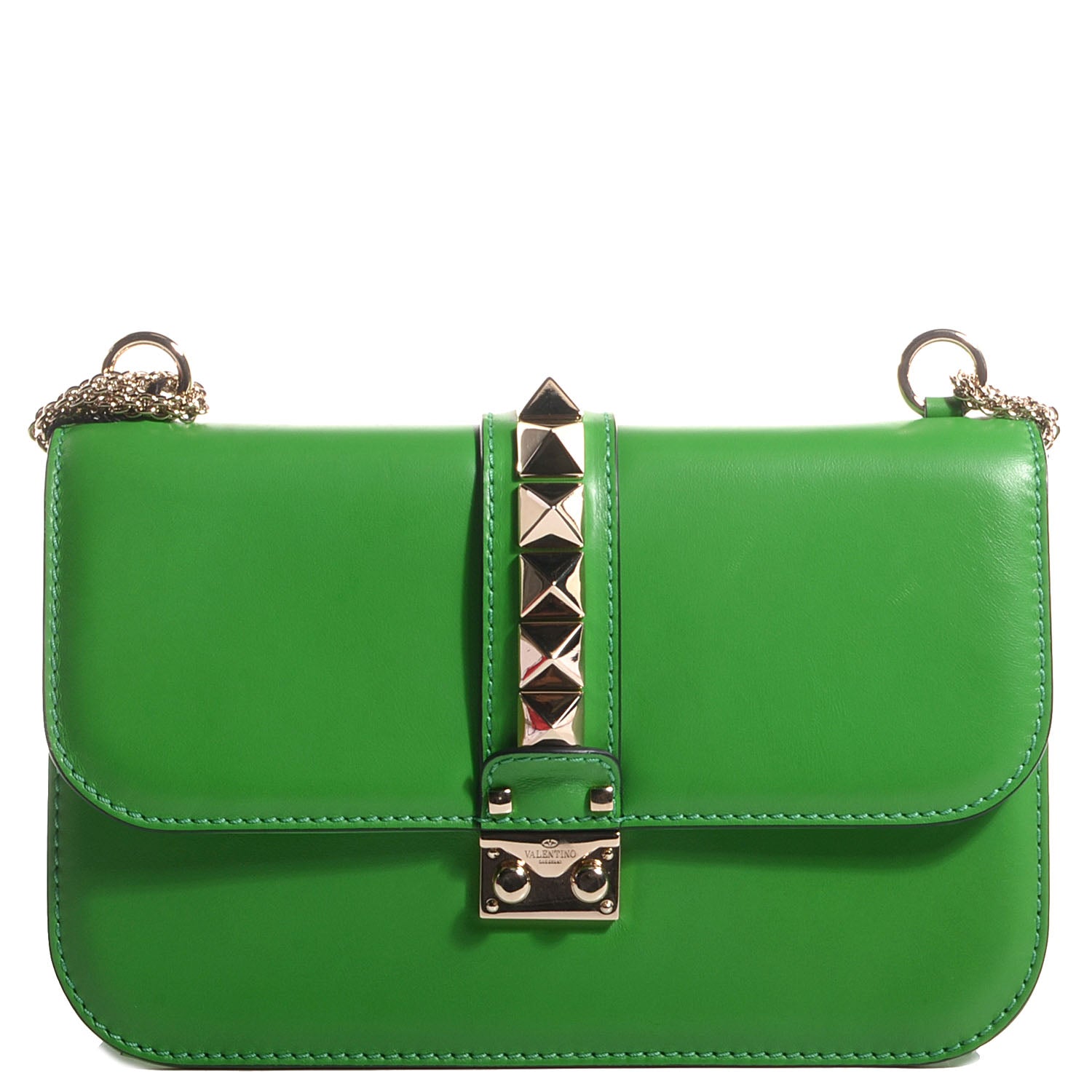 Valentino Garavani Vitello Medium Glam Lock Rockstud Flap Green 1 of 6