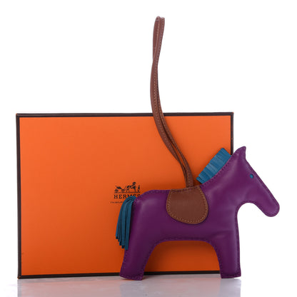 Hermes Milo Lambskin Grigri Rodeo Horse Bag Charm GM Anemone Bleu Izmir Fauve 4 of 4