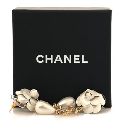 Chanel Metal Crystal Pearl 90s Camellia CC Drop Earrings Gold 5 of 5