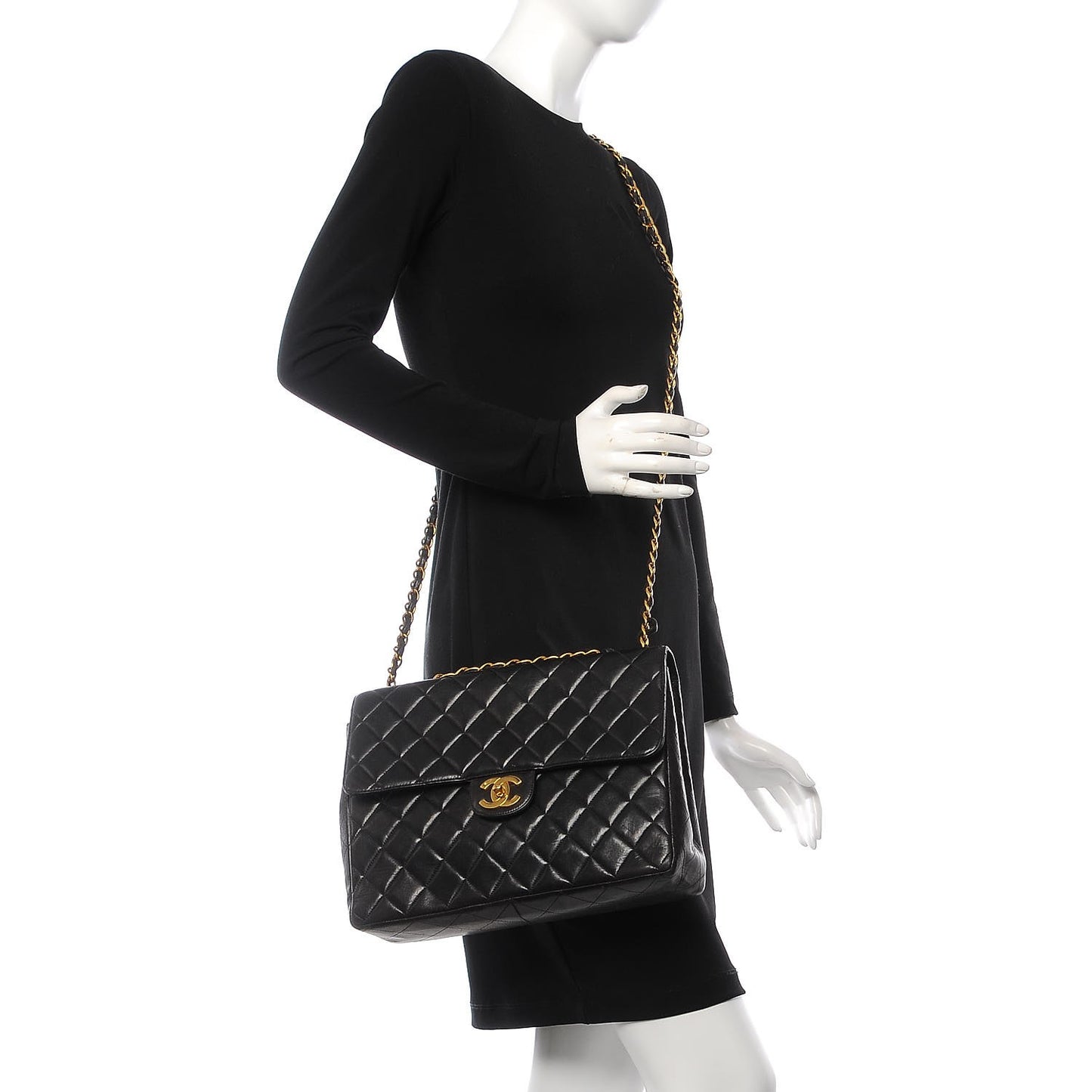 Lambskin Quilted Jumbo Single Flap Black