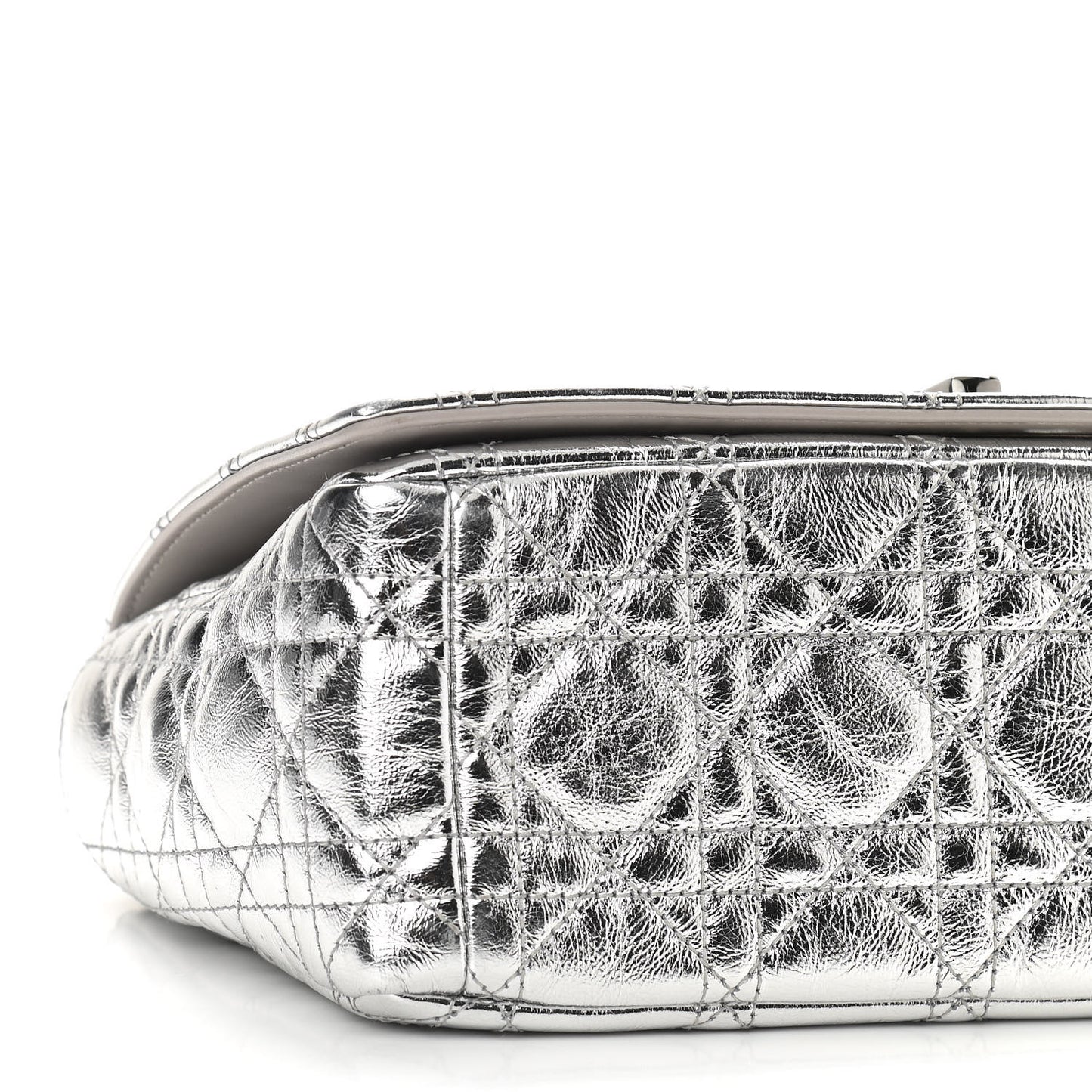 Metallic Calfskin Cannage Medium Caro Bag Argent