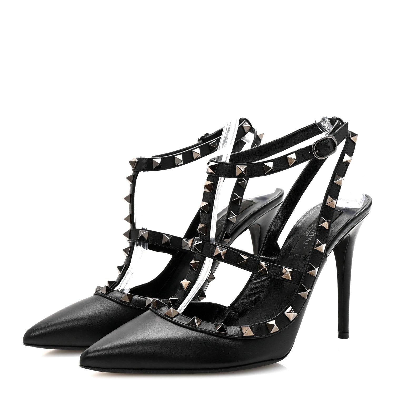 Valentino Garavani Calfskin Nappa Rockstud Ankle Strap 100mm Pumps 39.5 Black 4 of 9